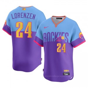 #24 Michael Lorenzen Authentic Men City Connect Baseball Jersey | COL Rockies Purple/Blue Fan Gear ngAr8f20