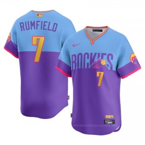 #7 TJ Rumfield Gameday Men City Connect Baseball Jersey | Colorado Rockies Purple/Blue Fan Gear N611a492