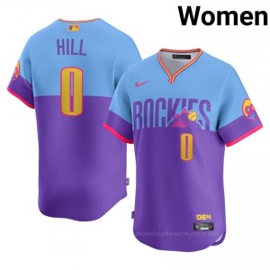#0 Jaden Hill Premium Women City Connect Baseball Jersey | COL Purple/Blue Fan Gear D57PuS48