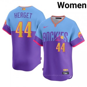 #44 Jimmy Herget Game-Day Women City Connect Baseball Jersey | COL Rockies Purple/Blue Fan Gear 62KB7086