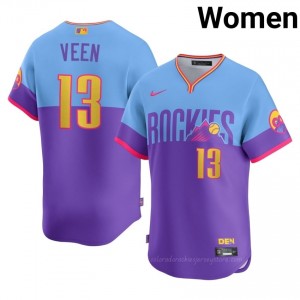 #13 Zac Veen Official Women City Connect Baseball Jersey | COL Purple/Blue Fan Gear 553VOY88