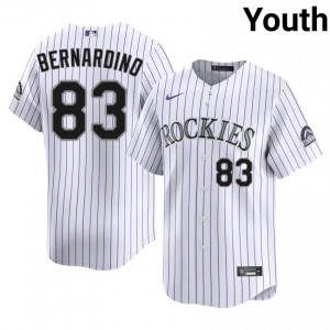 Rockies Brennan Bernardino #83 White Youth Baseball Jersey | 2026 Season Replica 6i3N8c39