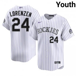 Colorado Michael Lorenzen #24 White Youth Baseball Jersey | 2026 Season Gameday 3E7B1797