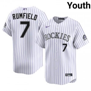 Rockies TJ Rumfield #7 White Youth Baseball Jersey | 2026 Season Genuine 3rB4L488
