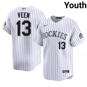 Rockies Zac Veen #13 White Youth Baseball Jersey | 2026 Season MLB R203Dh33