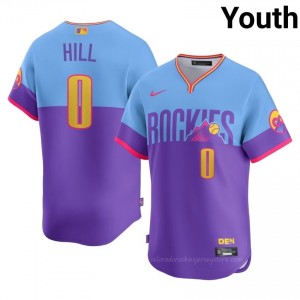 #0 Jaden Hill Professional Youth City Connect Baseball Jersey | Colorado Purple/Blue Fan Gear JaTW7643