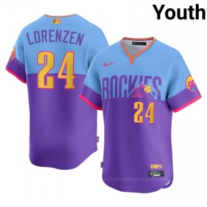 #24 Michael Lorenzen Pro-Grade Youth City Connect Baseball Jersey | Colorado Rockies Purple/Blue Fan Gear 14o34426